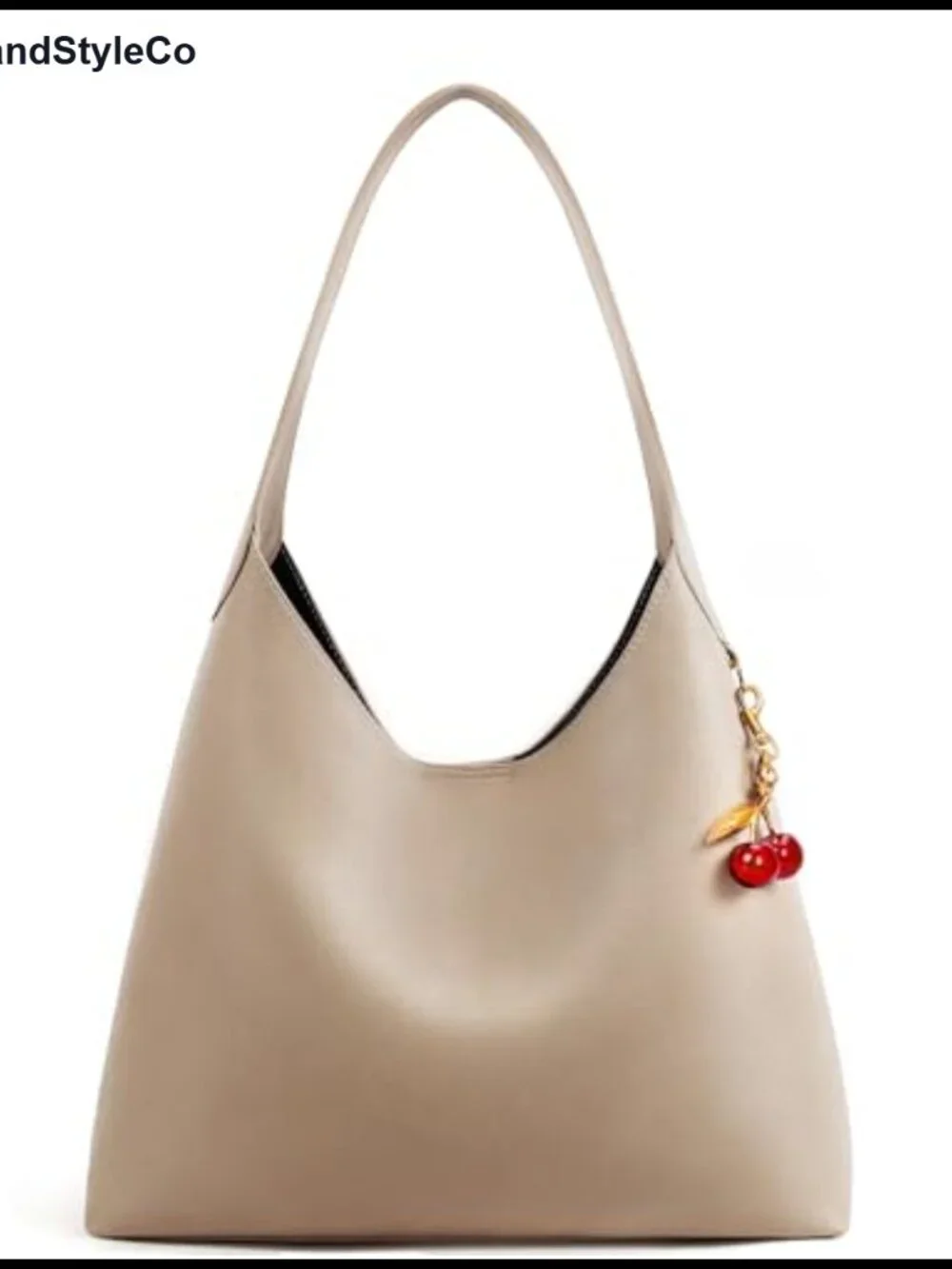Large Slouchy Hobo Shoulder Bag Vegan Leather Tote with Cherry Charm